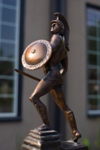 Allison Brown with Oregon Duck Bronze Sculpture