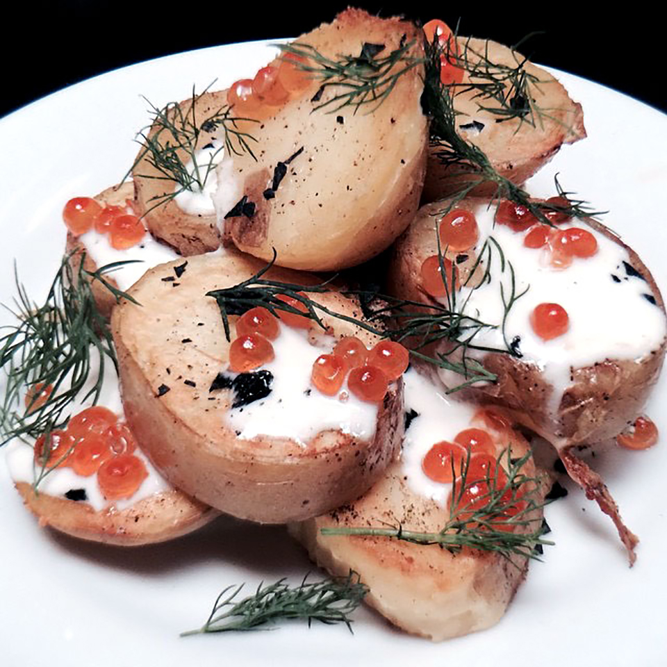 Potatoes with créme fraiche dill and trout roe