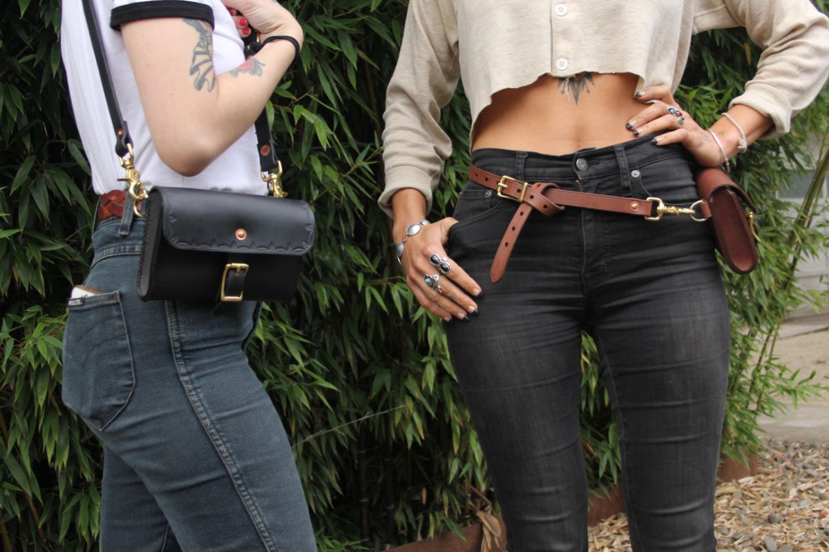 Handmade Biker Leather Belt Pouch Mens Cases Waist Bags Hip Pack Belt