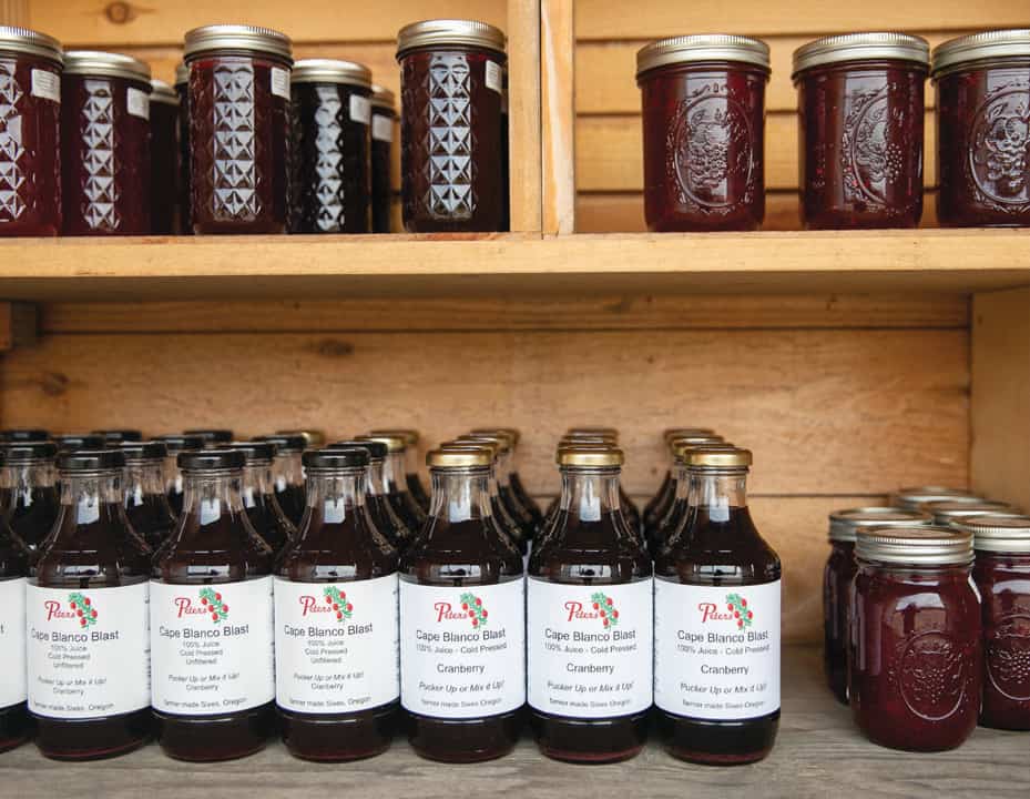 Cranberry juice and jams at Peters’ Cranberries farm stand.