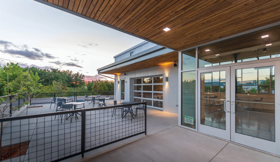In the Newberg Airpark, Longplay Wine’s sleek, modern, industrial style space reflects its tagline: “analog wine for a digital world— no overdubbing, no remixing.”