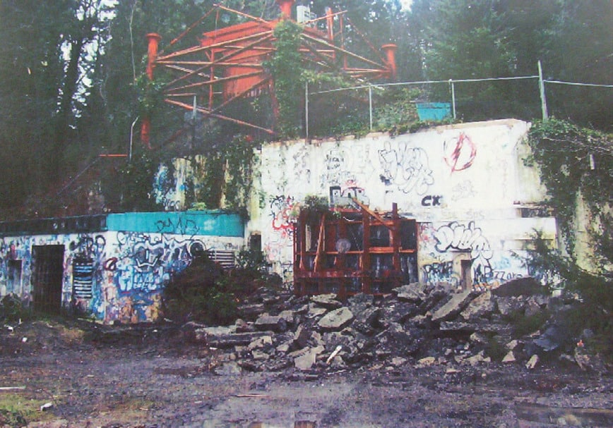 The Civil Defense and 911 Call Center after it was abandoned. The entrance was later buried and the communications tower removed.