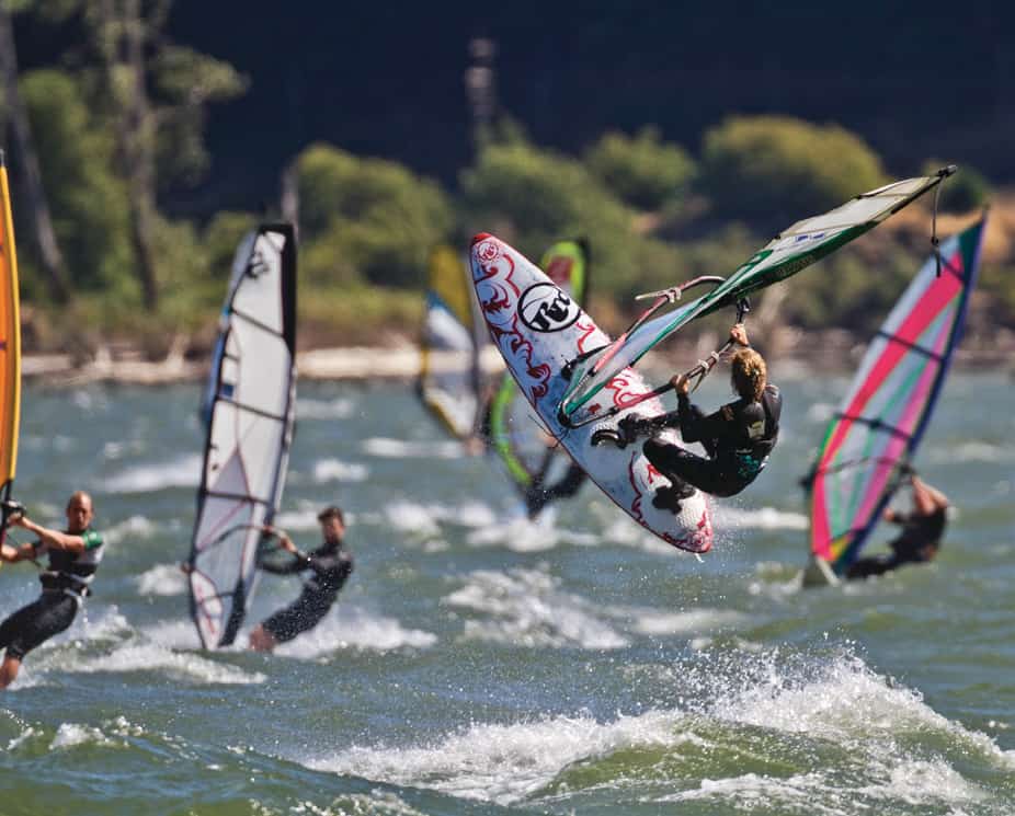Hood River is an internationally sought destination for windsurfers.