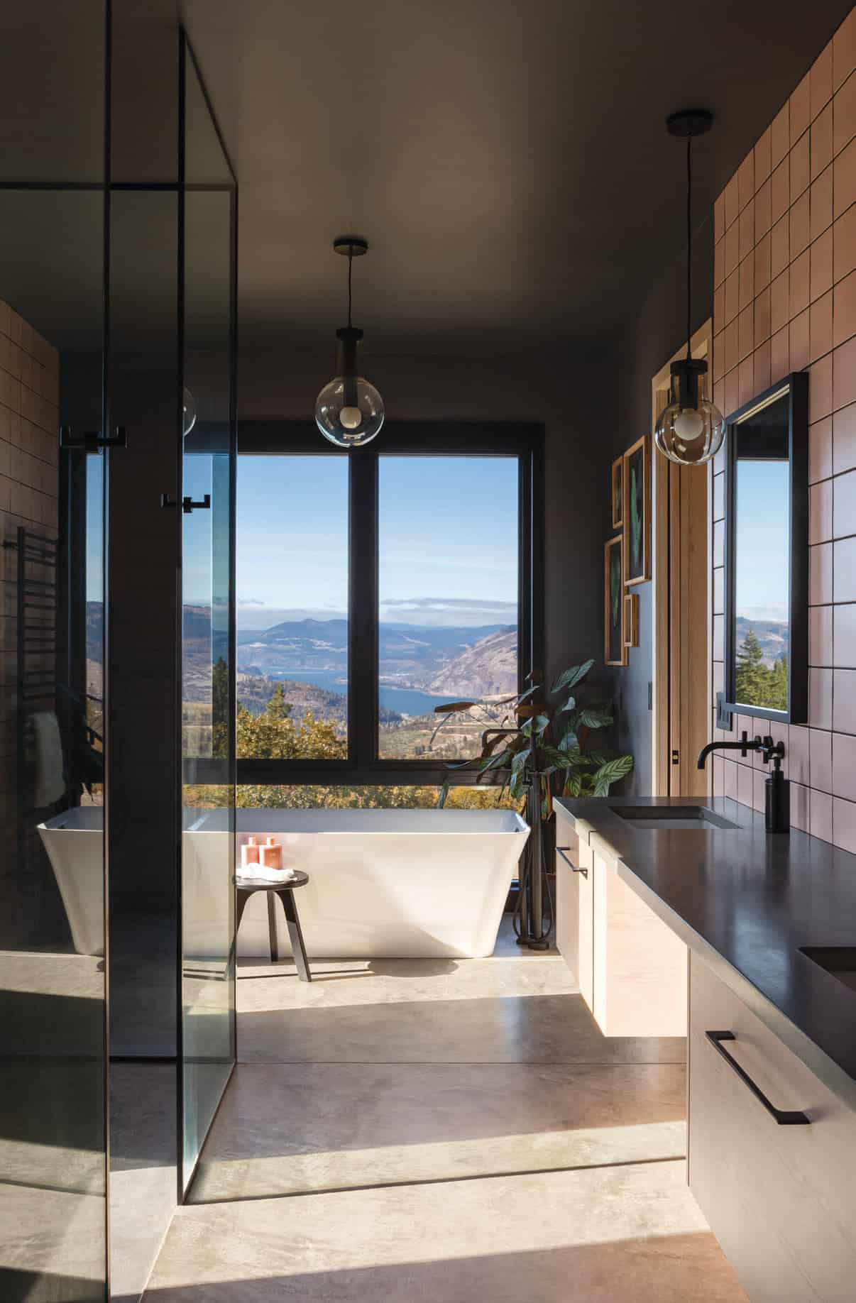 Vistas of the Gorge from the bath are the crowning achievement of the home.