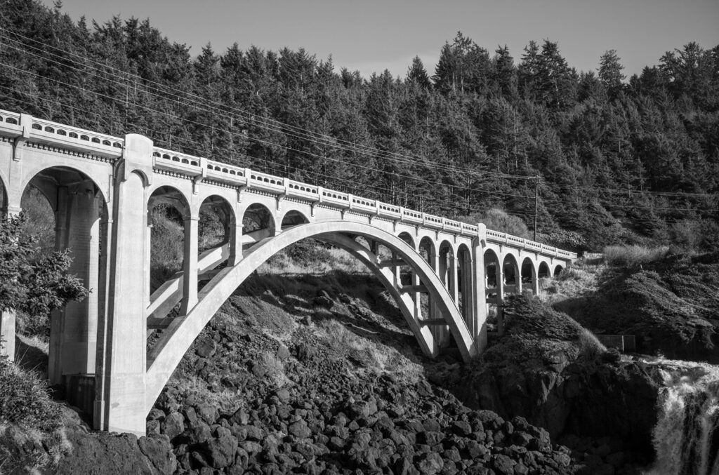 Today’s Highway 101 runs several hundred feet east of the original Oregon Coast Scenic Highway, but the Rocky Creek Bridge still serves sightseers and locals alike.