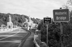 Engineering design and hydraulic jacks imported from France made the Rogue River Bridge the first of its kind in the United States.