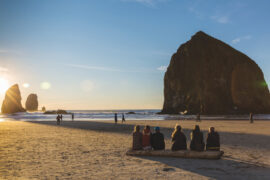 The beautiful, ancient monoliths at Cannon Beach make for a picturesque evening.