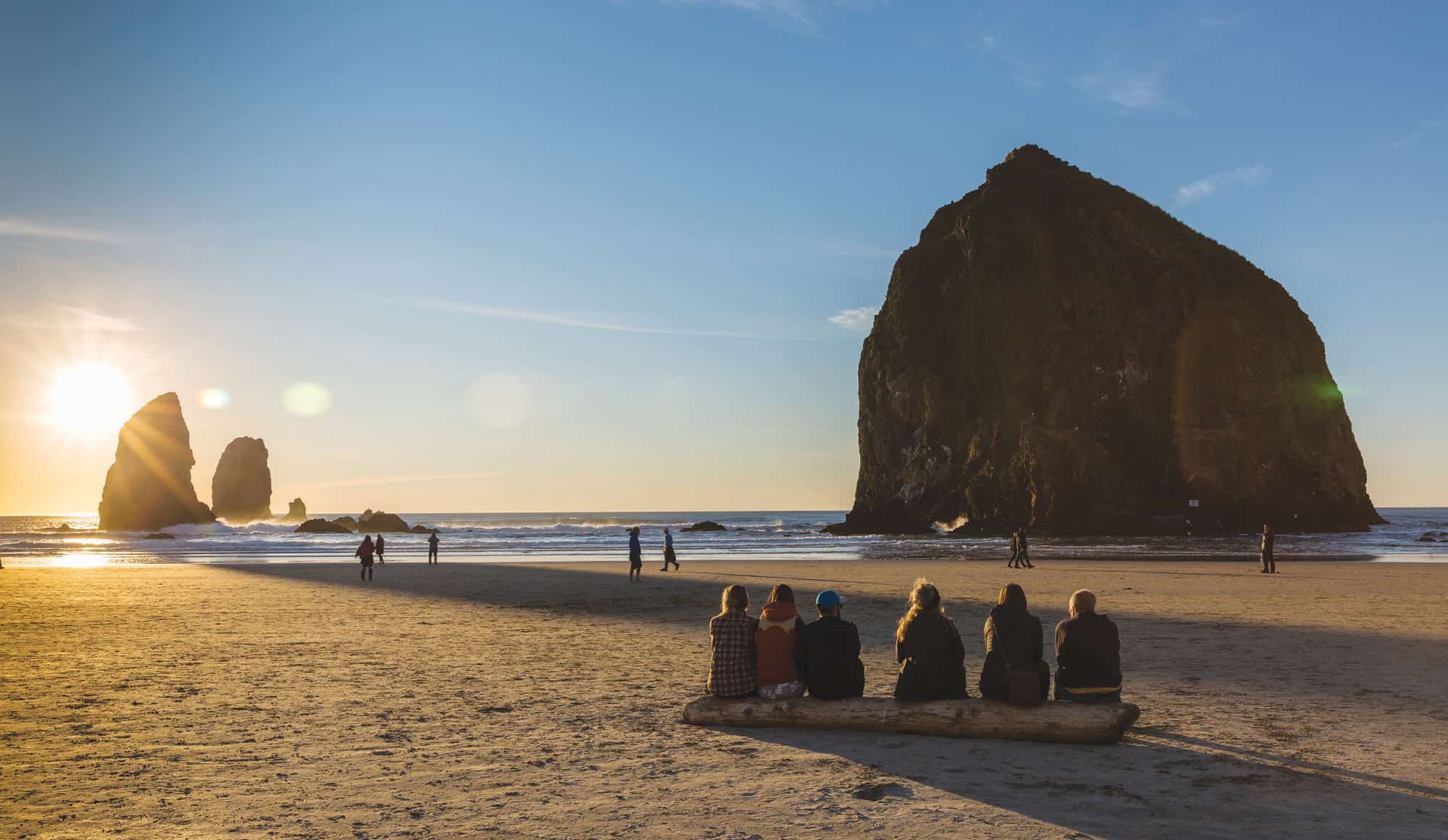 The beautiful, ancient monoliths at Cannon Beach make for a picturesque evening.