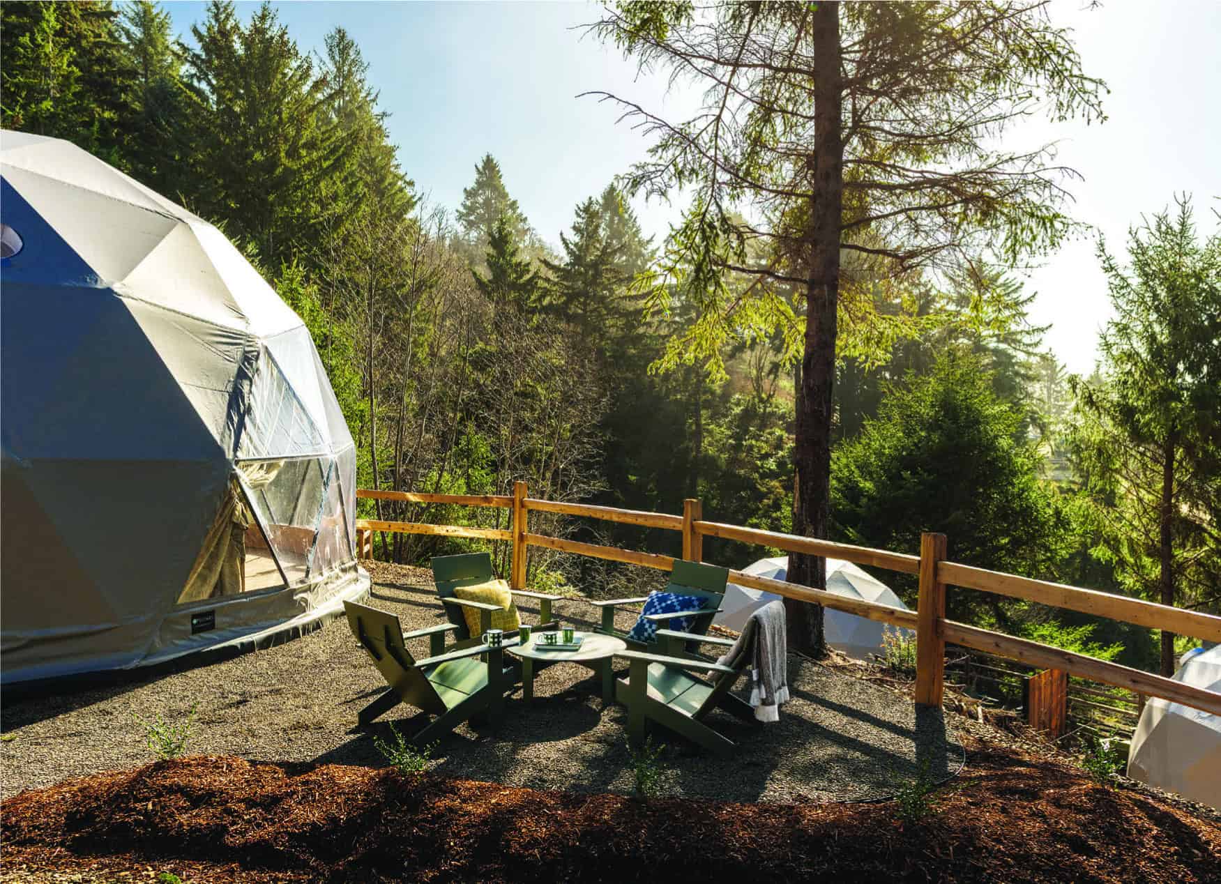 Find natural beauty and luxury at geodesic domes, ranging from 294 to 404 square feet, situated around the property.