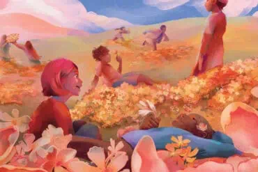 Sunlit children playing outdoors in a floral field, capturing the beauty of Oregon's vibrant nature and family-friendly scenery. Perfect for Oregon lifestyle and outdoor activities.