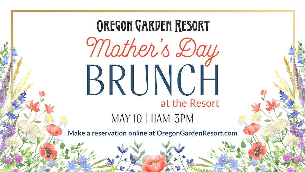 Elegant Mother's Day brunch event at Oregon Garden Resort with floral decorations and a festive atmosphere, celebrating moms with a special dining experience.